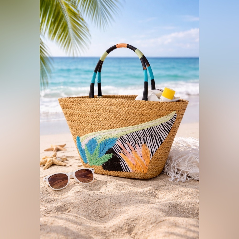 Tabitha Brown For Target women's Abstract Botanical Print Woven Straw Tote